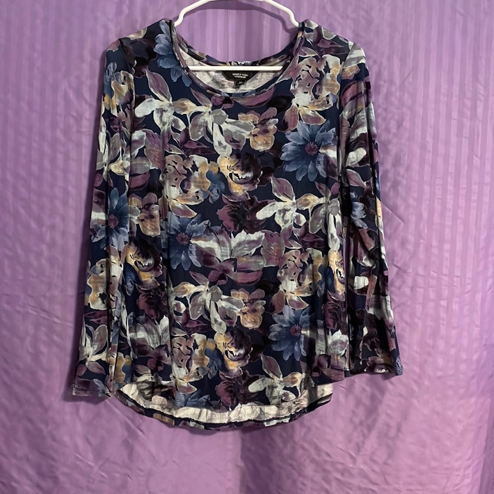 Simply Vera medium blue with floral print top.